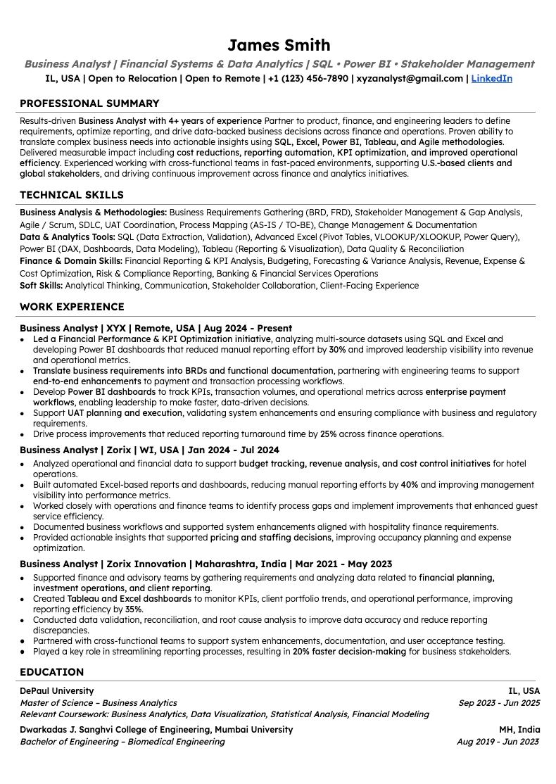 Full resume template preview